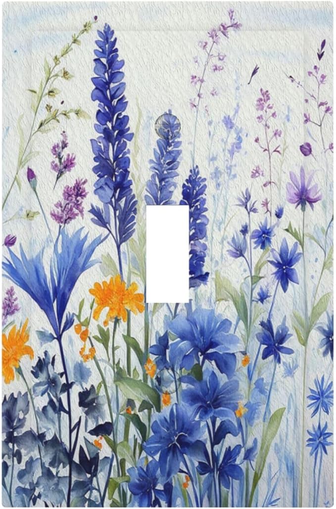 Light Switch Cover Plate Lavender Watercolor Wildflowers Colorful floral 1 Gang Single Toggle Decorative Switch Plates Wall Plates Electrical Faceplate for Bathroom Bedroom Decor