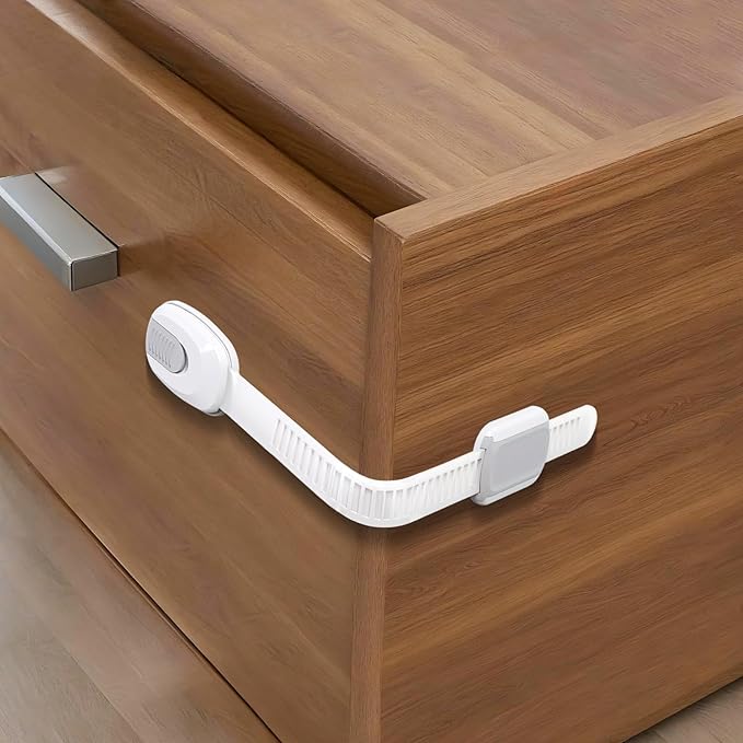 8 Packs Cabinet Locks Baby Proofing, Child Proof Cabinet Locks with 3M Adhesive, No-Drill Child Safety Cabinet Lock, Flexible for Drawer, Door, Fridge, Trashcan, Toilet Seat, Pantry