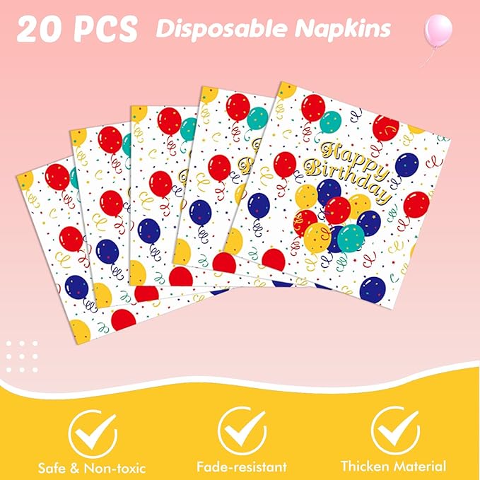 41Pcs Birthday Party Decorations Happy Birthday Colorful Balloons Disposable Paper Plates Napkins Tablecloth for Kid's Birthday Party Baby Shower Rainbow Multicolor Balloons Decor Supplies