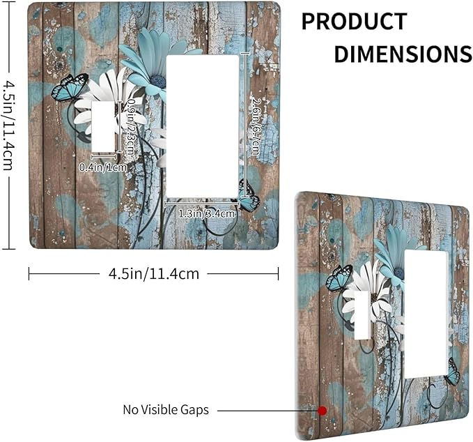 Outlet Covers Rustic Flower Teal Turquoise Daisy Butterfly 1 Toggle 1 Rocker Combination Decorative Wall Plate Electrical Switch Plates Light Switch Cover Plate For Farmhouse Cabin Decor
