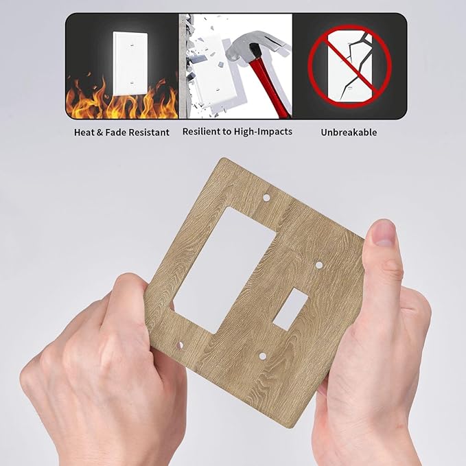 Outlet Covers Light Brown Wood Grain 1 Toggle 1 Rocker Combo Light Switch Cover Plate Decorative Switch Plate Covers Electrical Wall Plate for Farmhouse Cabin Decor