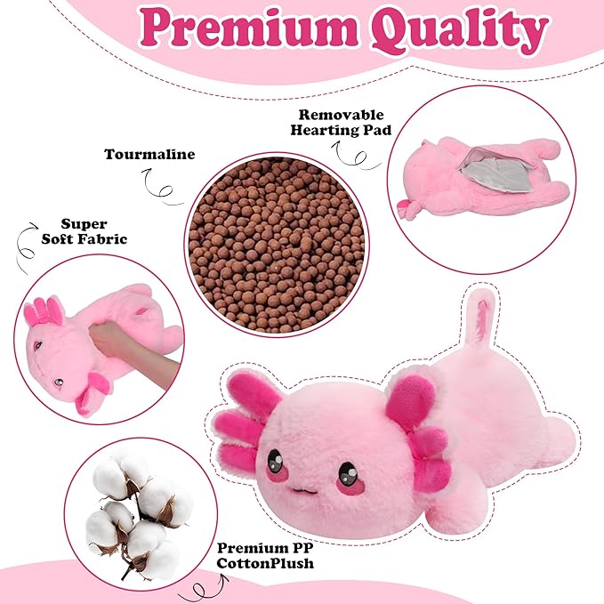 Weighted Heated Axolotl Stuffed Animals – 2.2 Pounds Weighted Microwave Axolotl Plush with Cute Heating Pad Animal of Unscented Warmth Pillow for Period Women Girl Kids Adult Birthday Gift 16 Inch