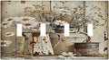Rustic Flowers Daisy Floral White Wooden Planks Light Switch Covers Quad Toggle Electrical Faceplate 4 Gang Wall Plate Decorative Switch Plates for Farmhouse Home Decor
