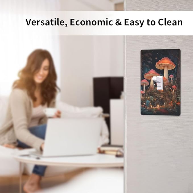 Decorative Art Light Switch Covers Enchanted Mushroom Forest Single Toggle Wall Plate Decorative Switchcover Electrical Switchplate for Home Decor