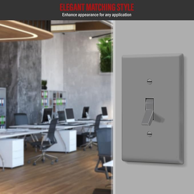 ENERLITES Toggle Light Switch Wall Plate, Gloss Finish, Mid-Size Single Gang 4.88" x 3.11", Unbreakable Polycarbonate Thermoplastic, UL Listed, 8811M-GY, Gray