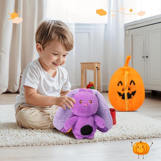 MIAODAM Bunny Stuffed Animal Plush,Reversible Pumpkin Bunny Plushies, Cute Rabbit Plush Toy Gift for Toddler Girls Boys (11inch)