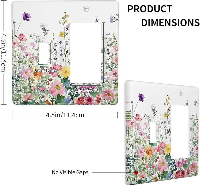 Outlet Covers Boho Colorful Flowers Plant Rustic Wildflower 1 Toggle 1 Rocker Combination Decorative Wall Plate Electrical Switch Plates Light Switch Cover Plate for Bed Room Bathroom