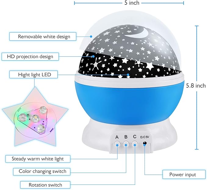 RICTLY Night Light for Kids, Kids Night Light Nebula 360 Degree Rotation - 4 LED Bulbs 12 Light Color Star Projector Changing with USB Cable, Romantic Gifts for Men Women Children
