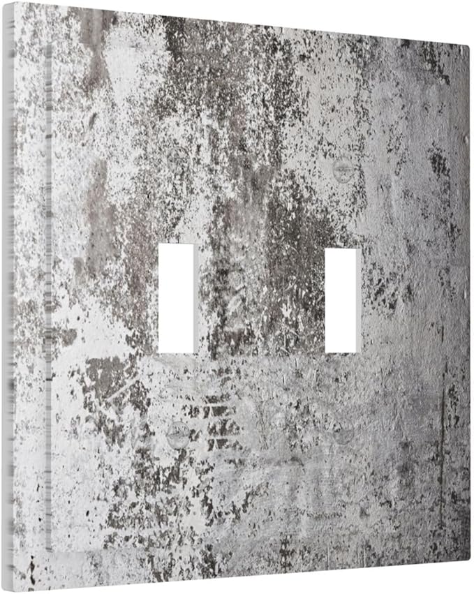 Light Switch Cover Plate Gray White Speckled Weathered Concrete Wall 2 Gang Double Switch Plate Covers Toggle Wallplate Decorative Outlet Covers Electrical Switchplate for Bedroom Home Decor