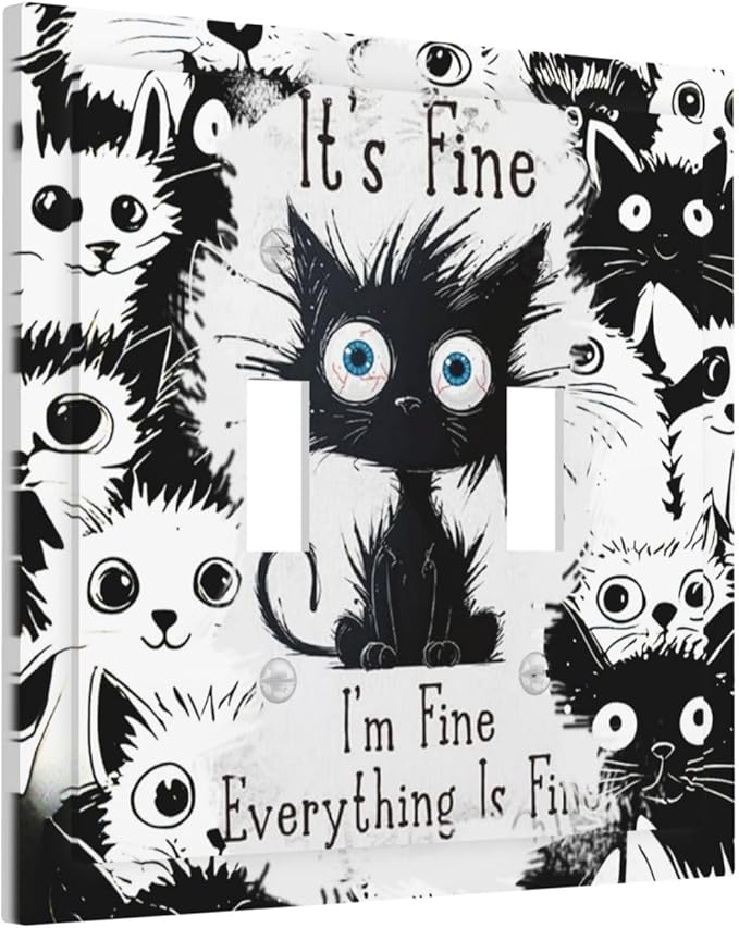 Funny Black Cat Inspirational Quotes Patterns Decorative Switch Plates 2 Gang Double Toggle Outlet Light Switch Cover Wall Plate Electrical Faceplate for Kids Room Nursery Decor
