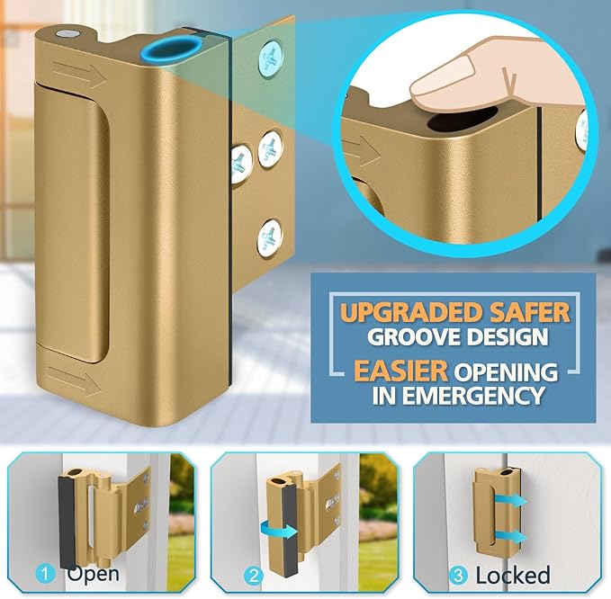 Home Security Door Lock, Door Reinforcement Lock for Kids Safety Child Proof Door Latch for Top Front Door Metal Swinging Inward High Night Door Locks Withstand 800lbs from Inside Swing Door Chain