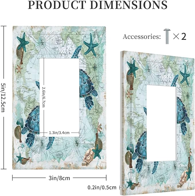 Decorative Outlet Covers Nautical Green Sea Turtles Beach Blue Ocean 1 Gang Single Rocker Light Switch Cover Plate Wall Plates Gfci Faceplate For Bathroom Kids Room Decor