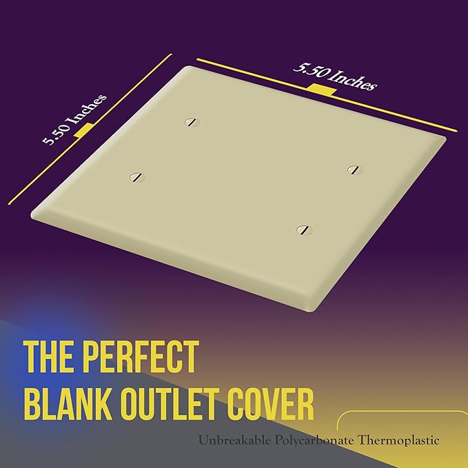 ENERLITES Double Blank Outlet Cover, Gloss Finish, Two Gang Blank Wall Plate, Oversized 2-Gang 5.5" x 5.5", Unbreakable Polycarbonate Thermoplastic, UL Listed, 8802O-I, Ivory