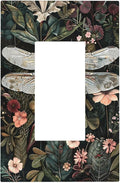 Vintage Dark Green Dragonfly Flowers Floral Botanical Decorative Outlet Covers 1 Gang Single Rocker Light Switch Cover Plate Wall Plates GFCI Faceplate for Farmhouse Home Decor