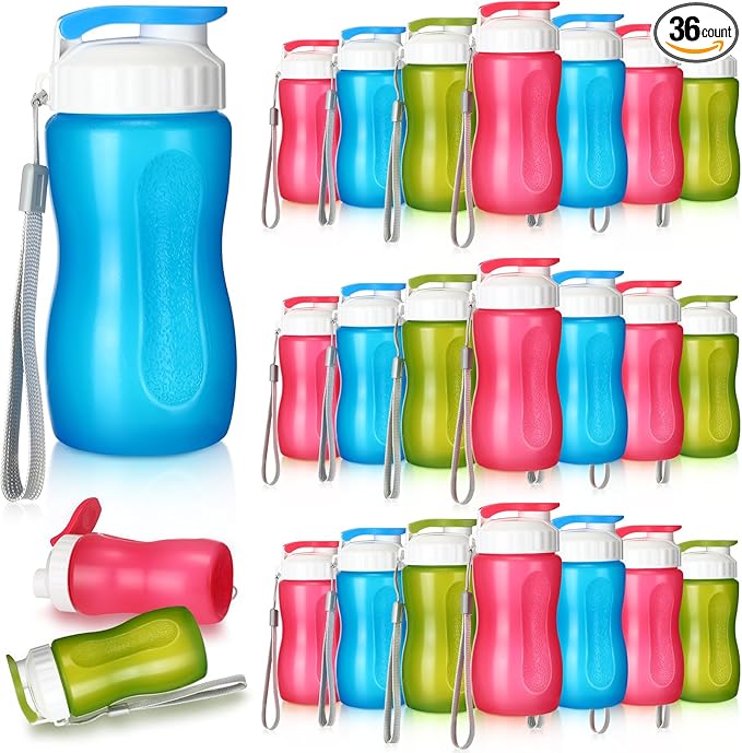 Domensi 36 Pack 12 oz Kids Plastic Water Bottles Reusable Plastic Sports Water Bottles Wide Mouth Leak Proof Lightweight for Boys Girls Child Toddler to School Travel Camping, DIY Gift