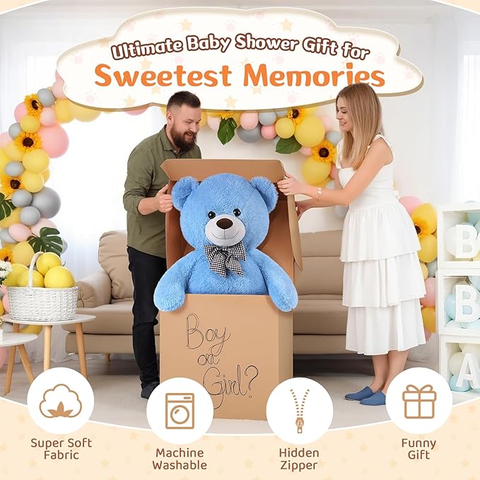 MorisMos Bow Tie Giant Teddy Bear 4 Feet, 47inch Stuffed Animal Big Teddy Bear Plush, Classic Girlfriend Boyfriend Gift on Birthday, Blue