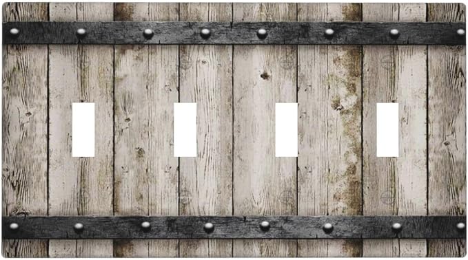 Vintage Retro Western Barn Cabin Wood 4 Gang Quad Toggle Light Switch Cover Plate Decorative Electric Faceplate Decorative Switchplate Screwless