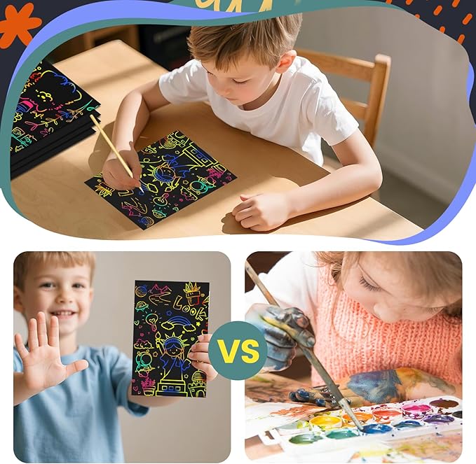 Cityrosy Rainbow Scratch Paper for Kids: 160 Pcs Scratch Art for Kids Sets Arts and Crafts Birthday Gifts for 3-12 Years Old Girls Boys Classroom, Party, Games