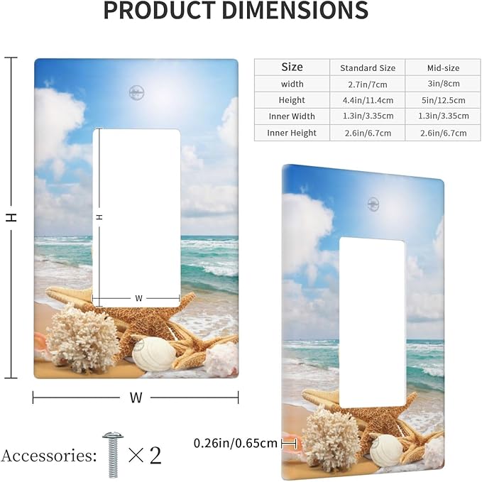 Ocean Beach Seashell Single Gang Rocker Light Switch Cover Plates Decorative Outlet Covers, 1 Gang Rocker Wall Plate