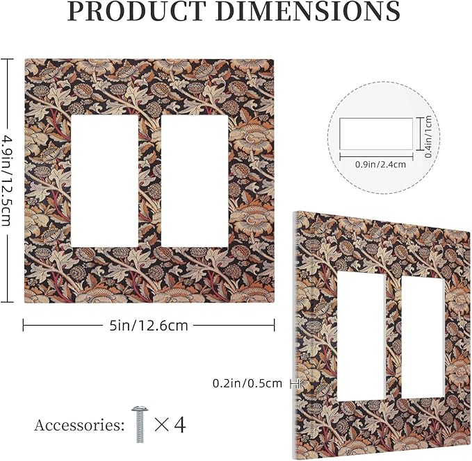 Decorative Outlet Covers Vintage William Morris Floral Plants 2 Gang Double GFCI Rocker Electrical Wall Panels Light Switch Cover Plate for Bedroom living Room Decor