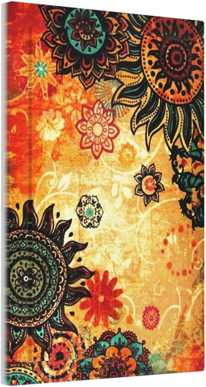 Red Orange Boho Bohemian Flower Floral 1-Gang No Device Blank Wall Plate Unused Electrical Device Receptacle Outlet Covers Decorative Light Switch Cover Switchplate