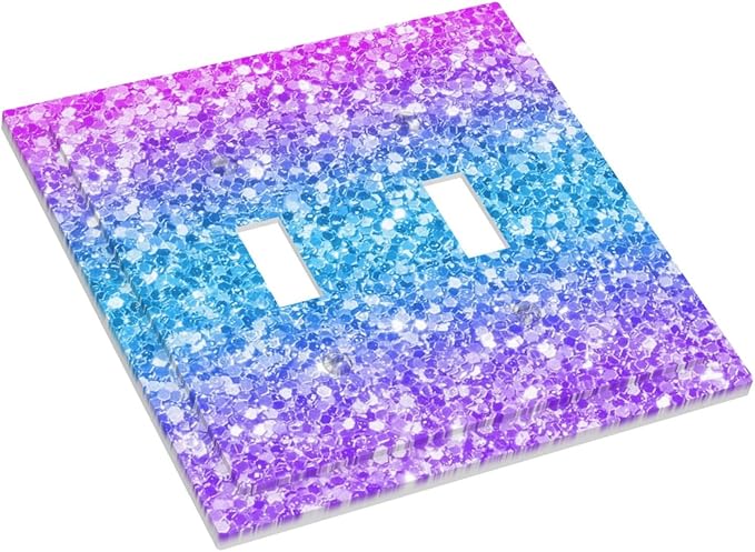 Light Switch Cover Plate Fantasy Colorful Glitter Blue Purple Gradient 2 Gang Double Switch Plate Covers Toggle Wallplate Decorative Outlet Covers Electrical Switchplate for Kids Room Home