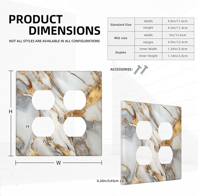 Light Switch Cover Plate White Gold Abstract Luxury Marble Patterns 2 Gang Socket Covers Double Duplex Wallplates Switch Plates and Outlet Covers for Bathroom Home Decor