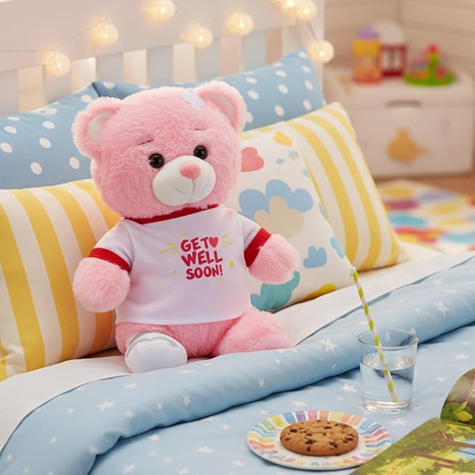 Deekin Get Well Soon Gifts for Kids Injured Recovery Bear Stuffed Animal Gifts Bear for Kids Adult with Broken Arm After Surgery Soft Bandage Plush 10 Inches (Pink,Leg Injury)