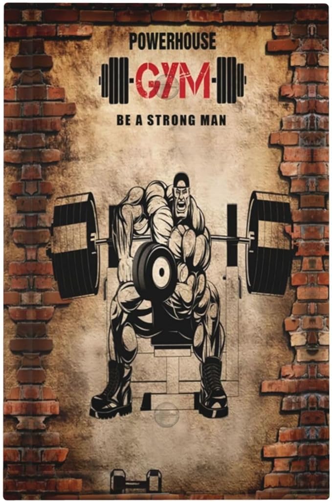Vintage Gym Retro Brick Dumbbell Muscular Man Single Blank Wall Plates Decorative No Device Faceplate Light Switch Cover Art Panel Dimmer for Bedroom Gyms Bathroom Decor