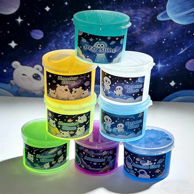 8 Packs Galaxy Glow-in-The-Dark Space Slime Kit, Non Sticky, Super Soft Sludge Toy, Birthday Gifts, Party Favors Gifts for Kids