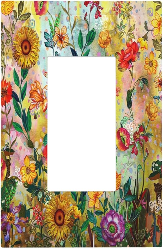 Fall Colorful Sunflower Floral 1 Gang Light Switch Cover Single Rocker Decorative Receptacle Outlet Covers GFCI Electrical Faceplate Switchplate for Bedroom Bathroom Kitchen Art Decor