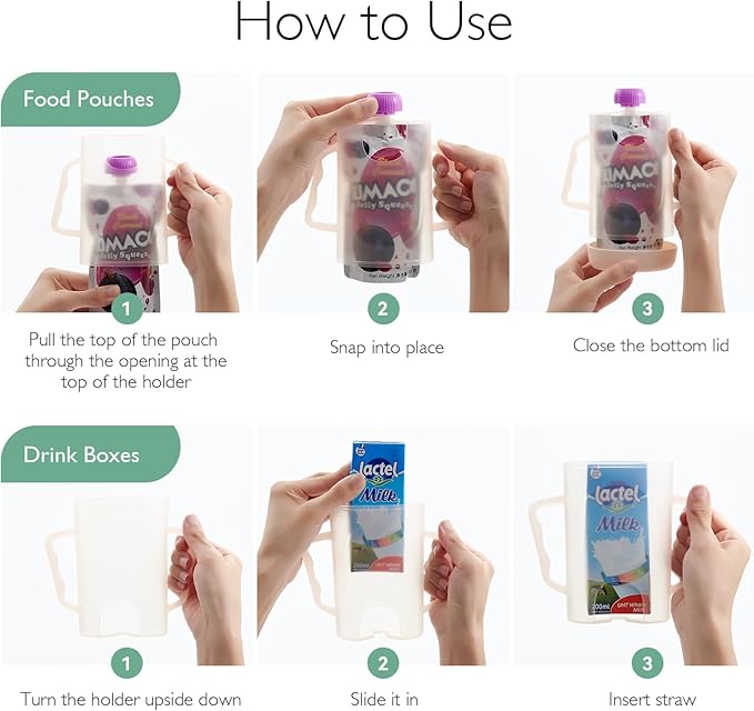 Momcozy Baby Pouch Holder No Squeeze, Baby Food & Juice Box Holder, Mess-Free, Easy Grip for Self-Feeding, BPA-Free & DEHP-Free, Must-Have for Babies, Pink