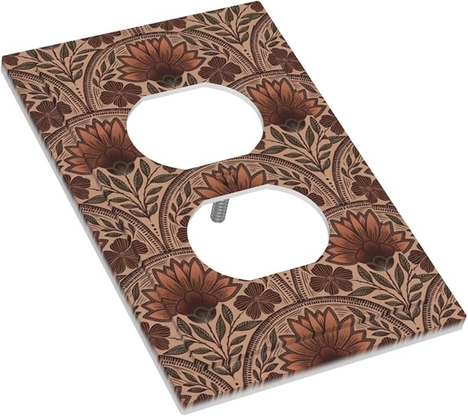Earth Tone Floral Rustic Damask Boho Flower Outlet Covers 1 Gang Duplex Light Switch Cover Decorative Switch Plates Electrical Receptacle Faceplate Wall Plate for Farmhouse Home Decor