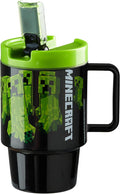 Get Trend Minecraft Kids Water Bottle with Straw 16.9 oz BPA Free Plastic Leakproof Cup with Lid Handle Reusable Drinking Tumbler Gifts for Kids (Green Minecraft)