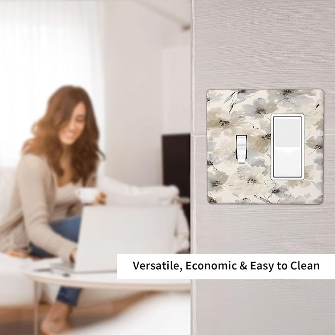 Outlet Covers Beige Flower Watercolor Flower 1 Toggle 1 Rocker Combo Light Switch Cover Plate Decorative Switch Plate Covers Electrical Wall Plate for Bedroom Home Decor