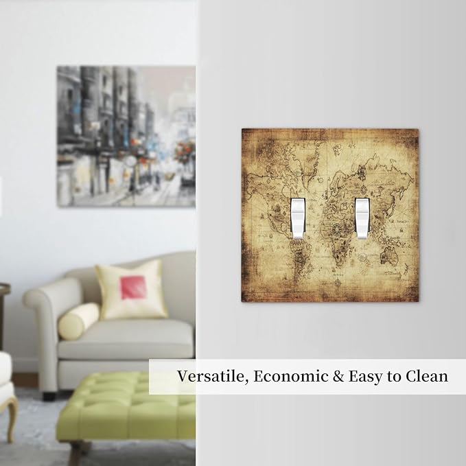 Old World Ocean Map 2 Gang Double Toggle Light Switch Cover Electric Wall Plate Electrical Faceplate for Bathroom Home Living Room Jumbo Size Decor