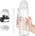 OLDLEY Kids Water Bottle for School, 17 oz (2 lids) BPA-Free Reusable Leak-proof Durable Tritan Plastic Water Bottles with Straw & Chug Lids, Anti-dust Spout Cover (Clear)