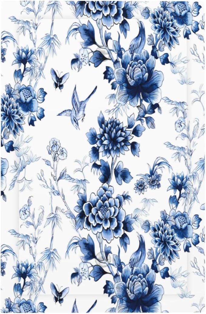 Blue Flower White Floral Plant Bird Butterfly Light Switch Cover Plate 1 Gang No Device Blank Electrical Wall Plates Faceplate Decorative Switch Plate Covers for Bedroom Living Room Decor