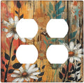 Decorative Outlet Covers Vintage Wooden Daisies Butterflies Floral 2 Gang Decorative Switch Plate Double Duplex Wall Plates Switch Plates and Outlet Covers for Bathroom Farmhouse Decor