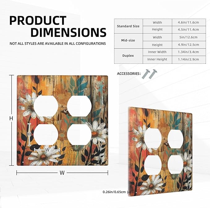 Decorative Outlet Covers Vintage Wooden Daisies Butterflies Floral 2 Gang Decorative Switch Plate Double Duplex Wall Plates Switch Plates and Outlet Covers for Bathroom Farmhouse Decor