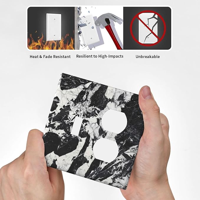 Black White Marble Abstract Luxury Wallplates 1 Toggle 1 Duplex Switch Plate Electrical GFCI Faceplate Decorative Light Switch Covers for Bathroom Kitchen Decor