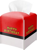 Happy Birthday Tissue Box Cover, Red and White Tissue Box Holder Square Leather Facial Paper Organizer, Themed Birthday Party Baby Shower Tableware Decorations