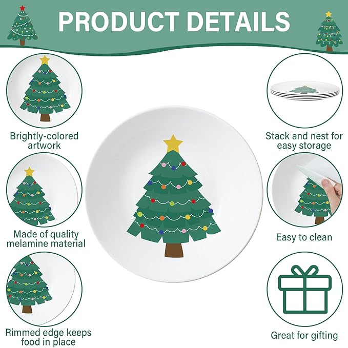 Naozinebi 4 Set 10 Inch Christmas Tree Plates Melamine Christmas Dinnerware Set Reusable Xmax Holiday Melamine Plate Dishwasher Creatively Drop Resistant Cute Plastic Dish
