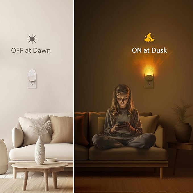 Briignite Led Night Light, Night Lights Plug into Wall, Night Light for Kids 2Pack, Amber Yellow Nightlight Plug in, Dimmable with Dusk to Dawn Sensor for Bedroom, Bathroom Stair,Hallway