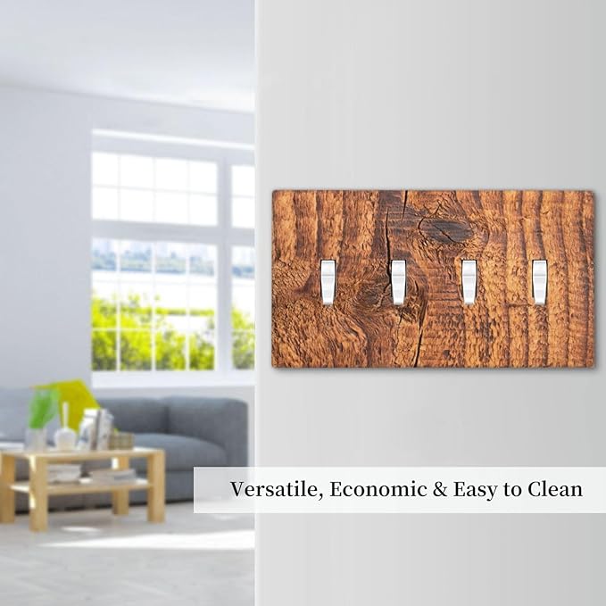 Brown Wood Grain Rustic Natural Burl Print Light Switch Covers Quad Toggle Electrical Faceplate 4 Gang Wall Plate Decorative Switch Plates Cover for Farmhouse Home Decor