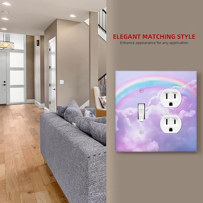 Outlet Covers Rainbow Sky with Clouds 2 Gang Decorative Switch Plates 1 Toggle Duplex Combo Light Switch Cover GFCI Electrical Wall Plates for Bathroom Home Decor