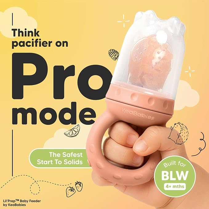 KeaBabies Baby Fruit Feeder 2pk - Silicone Baby Food Feeder for Babies 6-12 Months, Breast Milk Popsicle Teether, Weaning, Pacifier, Freeze Frozen Solid Food, Infant Feeding Essential (Sunset)