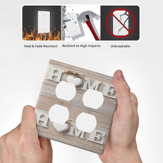 Country Lodge Sweet Home Family Countryside 2-Gang Device Duplex Wall Plate, Romantic Farmhouse Wood Sign Letter Decorative Two Gang Double Duplex Receptacle Socket Outlet and Light Switch Cover Plate