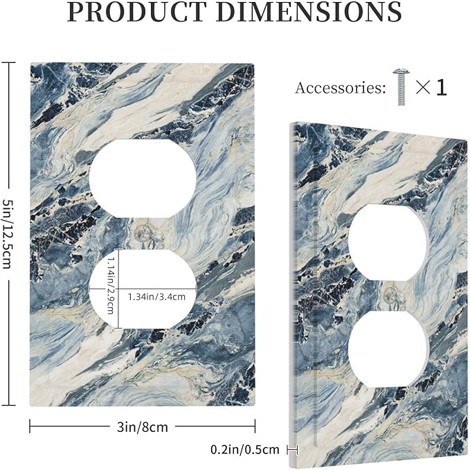 Outlet Covers Blue Grey Marbling Modern Abstract Design 1 Gang Duplex Electrical Receptacle Faceplate Light Switch Cover Wall Plate Decorative Switch Plates for Bedroom living Room Decor
