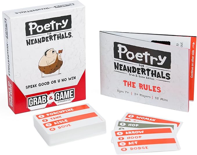 Exploding Kittens Poetry for Neanderthals Grab & Game 2+ Players - Ages 7+ - 10 Minutes to Play - Travel Sized Word Guessing Game - Party Game, Family Game Night, Kid and Adult Card Game